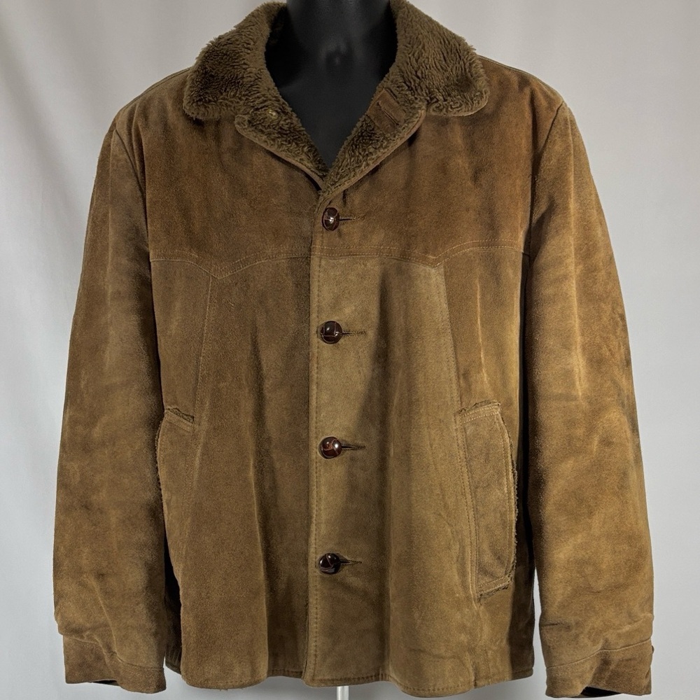 VTG 70s Lakeland Sz 44 Shearling Ranch Coat Suede Leather Marlboro Man RARE**